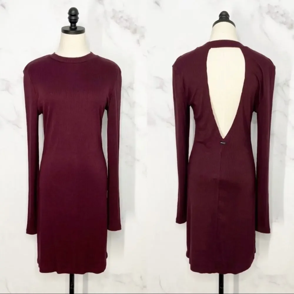 NWT RVCA Latte Back Cutout Dress Burgundy Bodycon High Neck Party Size L